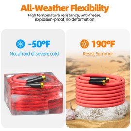 Hot/Cold Heavy Duty Water Garden Hose -50℉ to 190℉, Water Garden Hose 75 ft x 5/8'', 600Psi & Lightweight & Flexible Rubber Hose with 3/4'' Brass fittings for Outdoor, Yard, RV