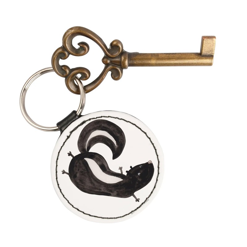 Mr. & Mrs. Panda Round Key Ring Skunk Handstand, White