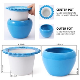 Lovely Ran African Violet Pots 6.5 * 4.6 Inch Blue Ceramic Easy Plant Self Watering Pot Blue Ceramic Flowerpot with Water Absorbing Inner Pot Orchid Planter Lawn Yard Outside Decor