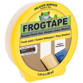FrogTape Delicate Surface Painters Tape with PAINTBLOCK, 1.5 Inch Wide (1.41 In. x 60 Yds), Low Adhesion, Ideal for Freshly Painted Walls, Trim & Surfaces, Yellow, 1 Roll (280221)