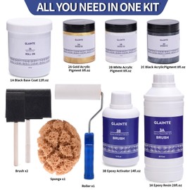 GLAINTE Epoxy Countertop Paint Kit - Granite Counter Top Refinishing Paint Kit for Kitchen Bathroom Epoxy Resin Topcoat For Marble Granite Formica Laminate Ceramic Tile Black/Gold