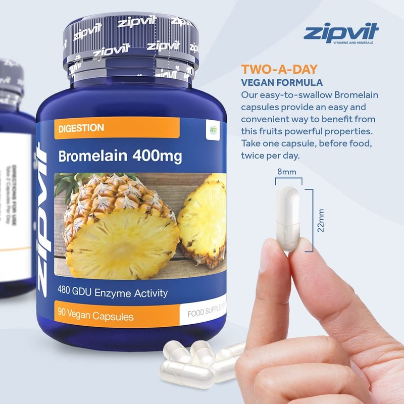 Bromelain 400mg, 90 Vegan Capsules. 6 Weeks Supply. 480 GDU
