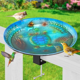 VeyFolzin.st Deck Mounted Bird Bath for Outside, Detachable Birdbath Bowl with Sturdy Clamp, Outdoor Bird Baths Bowl for Attracting Birds Garden Yard Decor (Ocean Blue Turtle)