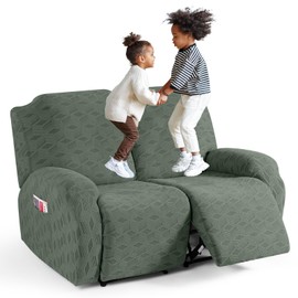 TAOCOCO Recliner Loveseat Cover, Stretch Jacquard Reclining Loveseat Cover Furniture Protector Sofa Slipcovers 2 Seat Recliner Covers with Elastic Bottom for Kids, Pets (Bean Green)