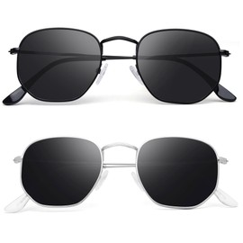 YWWPMDOF Polarized Sunglasses for Womens Men Trendy Square Hexagonal Flat Mirrored Sun Glasses UV Protection