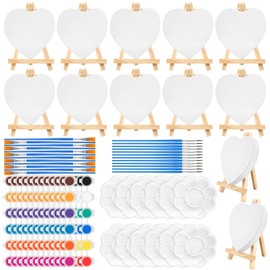12 Sets Valentine's Day Mini Paint Set with Easel Canvas Color Palette DIY Valentines Gift for Valentine's Day Party Art Supplies Beginner Painting