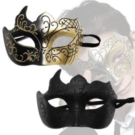 Zeaying Pack of 2 Masquerade Ball Mask Women's Glitter, Venetian Masks, Masquerade Face Mask, Luxury Masks, Black and Gold, Vintage Gold, Fancy Dress Masks Face Famen, Phantom of the Opera Half Mask