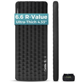 ATEPA ThermAir Pro Backpacking Sleeping Pad, 6.6 R-Value Insulated Ultralight Inflatable Sleeping Pad Camping Pad with 7 Layers & Storage Bag for Camping Backpacking, Wide Long Size (78"x27"), Black