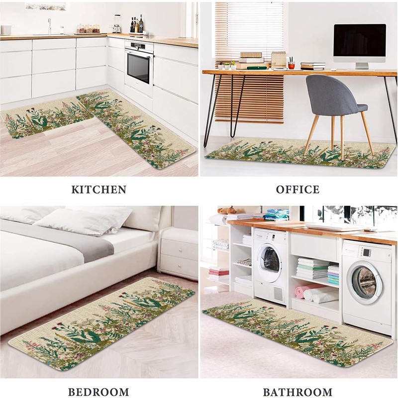 Eikunn Farmhouse Kitchen Rugs Set of 2, Weeds Floral Wildflower