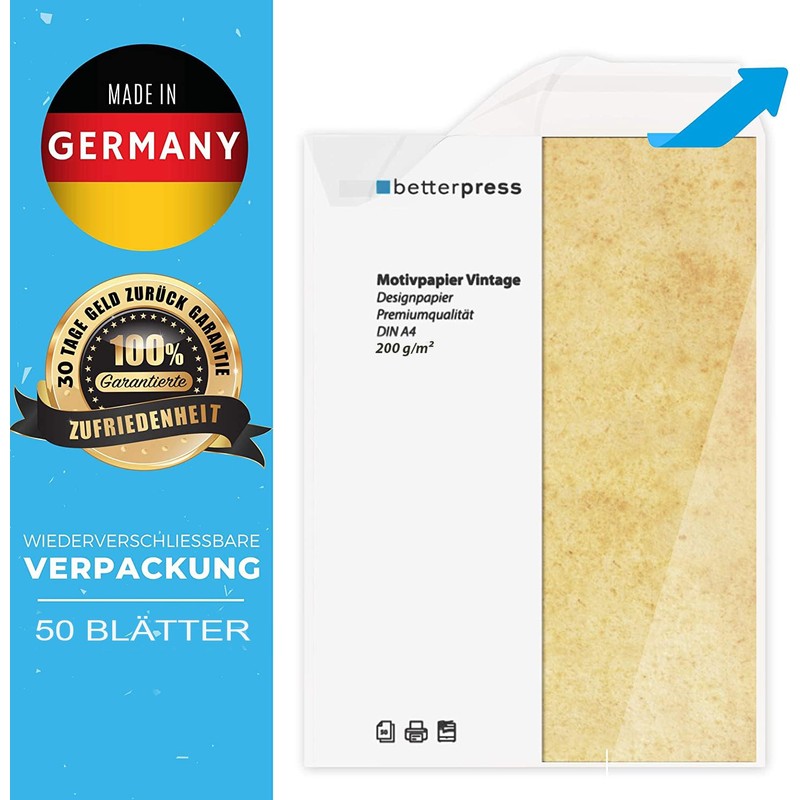 Betterpress® 50 Sheets Vintage Certificate Card 200 g A4 Old