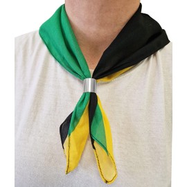 Komonee Tie Neck Ring Loop Clasp Silver Colour With Jamaica Flag Bandana Head Scarf Headbands Handkerchief Cowboy Cotton Bib Party Face For Mens Womens Unisex