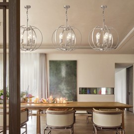 LIGOTFIRE Large Lantern Globe Brushed Nickel Chandelier Lighting, Adjustable Hanging Ceiling Pendant 5 Light for Kitchen, Dining Room, Living Room, Hallway, Bedroom