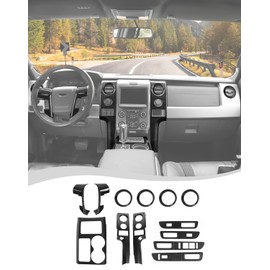 Carbon Fiber Interior Trim Kits Compatible with Ford F150 Raptor 2009-2014, Center Console Gear Shift & Steering Wheel & Window Lift Control Panel Cover