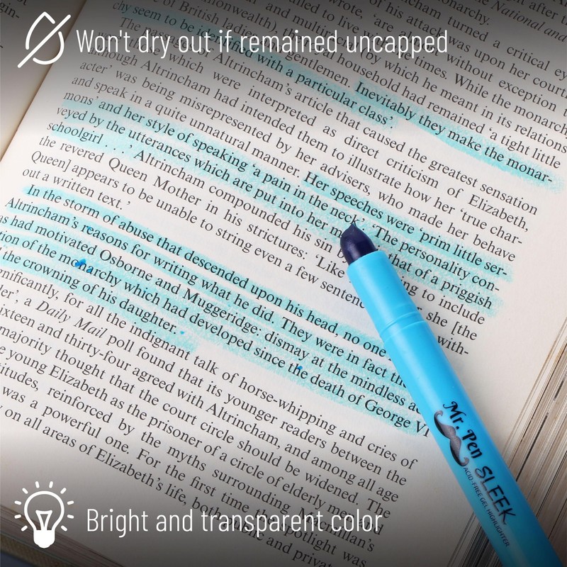 Mr. Pen No Bleed Gel Highlighter, Bible Highlighters, Blue, Pack