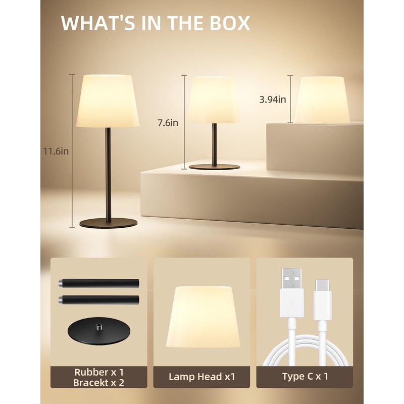 EZVALO Outdoor Cordless Table Lamp, IP65 Waterproof 4500mAh Rechargeble Shower