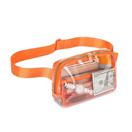 Clear Fanny Pack for Stadium Events with Adjustable Strap, Clear Crossbody Bags for Women Men, Clear Belt Bag for Concerts Sports Travelling Hiking Running（Orange）