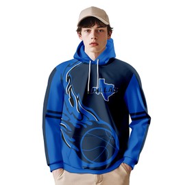 Men's 3D Printed Basketball Hoodies Soft Lightweight Pullover Hooded Sweatshirt Basketball Fans Apparel Team Color Gift(Deep-Blue Blue, Medium)