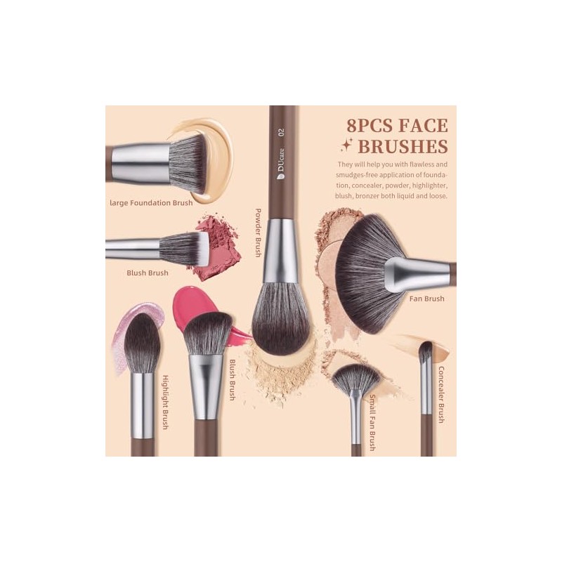 DUcare - Juego de 22 brochas de maquillaje profesionales con