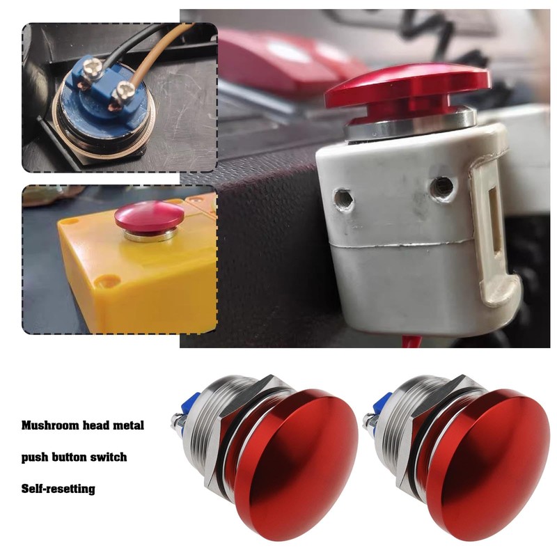 VGOL 2Pcs Red Mushroom Head Button Switch Waterproof Push Button