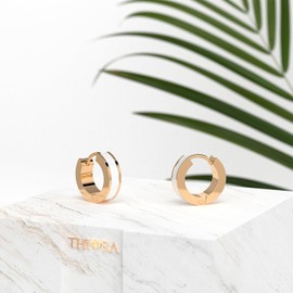 THIORA Women's Earrings - 'Seychelles Secret' | Subtle Hoop Earrings | White Enamelled | Premium Stainless Steel | Enamel Lacquer | Waterproof | Circle, Stainless Steel