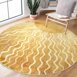 Wonnitar Sun Print Round Area Rug, Boho Washable 5ft Circle Rug Soft Kids Room Rug, Gradient Yellow Round Rugs for Living Room Non-Slip Play Rugs for Playroom Classroom Bedroom Entryway