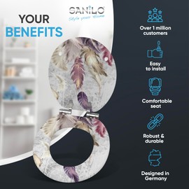 Sanilo Toilet Seat ROUND with Soft Close, Quiet and Slow Close Lid and Seat, Strong Bumpers and Hinges, Feathers