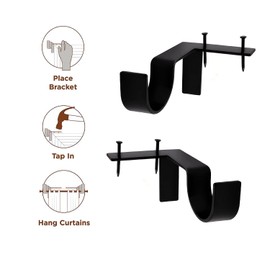 Black Tap Bracket - No Drill Curtain Rod Bracket 1" Curtain Rod, Heavy Duty Adjustable Curtain Rod Holders, Quick Hang No Damage Screwless Curtain Rods Brackets for Home Window and Door (Silver,2pcs)