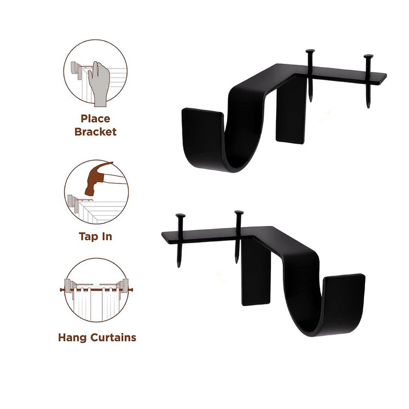 Black Tap Bracket - No Drill Curtain Rod Bracket 1"