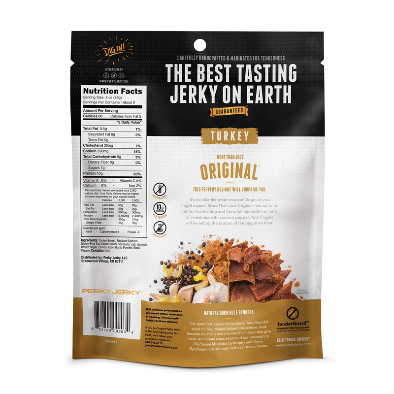 Perky Jerky Original Turkey Jerky, Low Sodium - 10g Protein