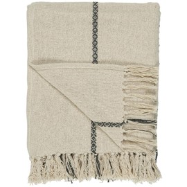 Ib Laursen 100% Cotton Blanket Throw Cream With Woven Black Stripe Oblong