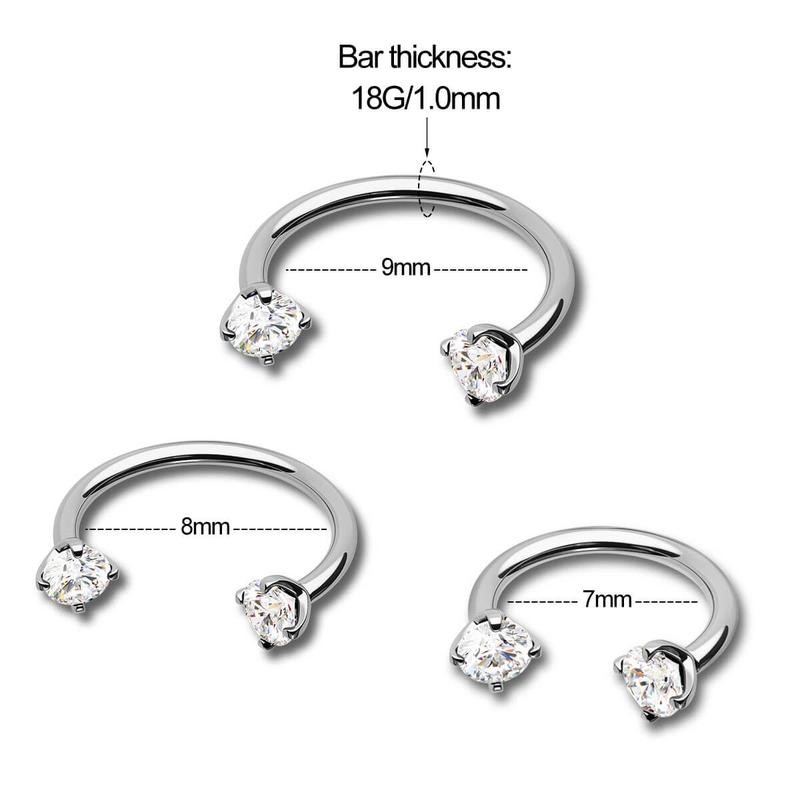 Oufer 18G/20G Horseshoe Internally Threaded & Threadless AAA+ Grade CZ