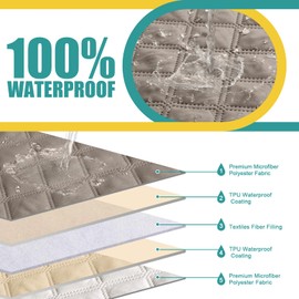 Ruaozz 100% Waterproof Chaise Lounge Couch Cover for Sectional Recliner Sofa 1 Piece Chaise Cover Washable Non Slip Furniture Protector with Adjustable Straps (Right Facing Chaise Cover, Khaki)