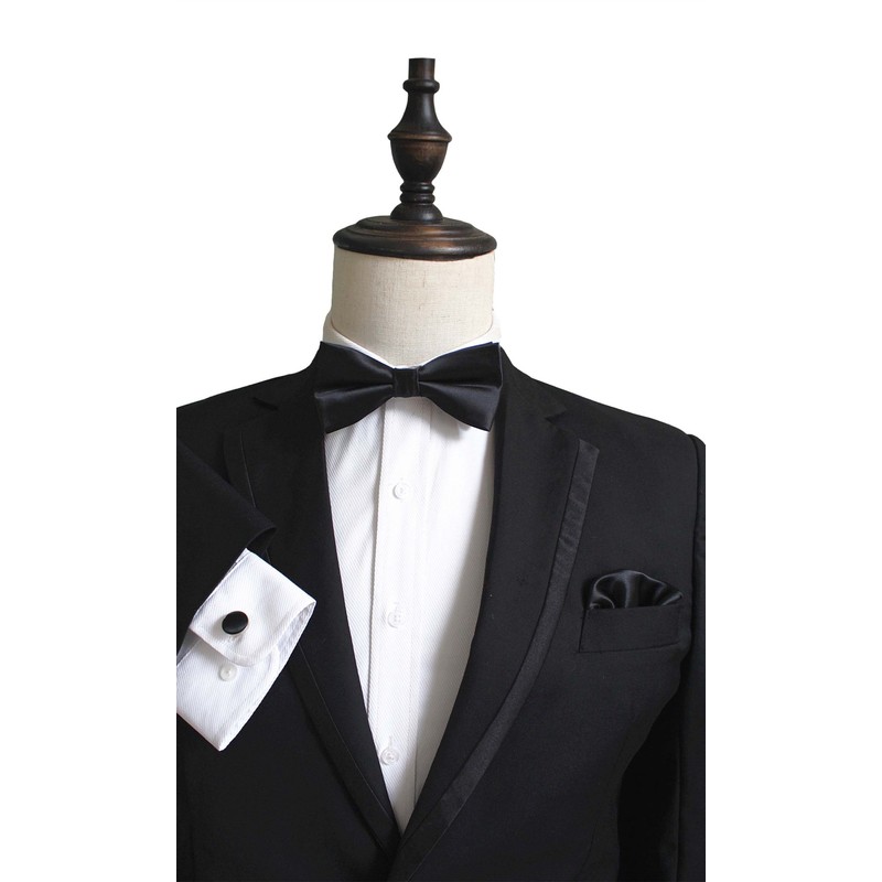 JEMYGINS Men's Plain Bow Tie and Pocket Square with Cufflinks,
