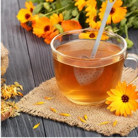 Filter Spoon, Set of 4 Tea Strainer Spoons, Stainless Steel Tea Tongs, Tea Infuser Set, Tea Ball Tea Strainer for Cup, Guide Bar Infuser with Heart Handle for Tea Leaves, Spices, Teapots