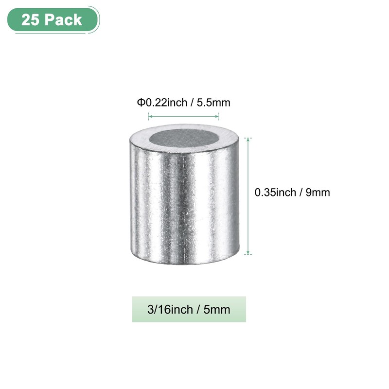 M METERXITY Pack of 25 Aluminum Crimp Loop Sleeves 5mm
