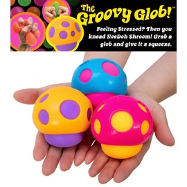 Schylling Groovy Shroom NeeDoh...Groovy Glob Mushrooms! Squishy, Squeezy, Popping, Stretchy Stress Fidget Mushrooms Complete Gift Set Party Bundle with Storage Bag - 3 Pack