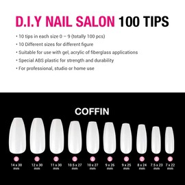 STUDIO LIMITED, Instant Glam D.I.Y Nail Salon 500 Tips Acrylic Nails Tips 10sizes (Coffin, Natural)