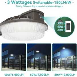 Dusk to Dawn Auto On/off 80W 150W 150LM/W 3cct Ip65 Waterproof Wall Mount Led Barn Light Outdoor Lighting for Farms GaragesColor: Black, Lamp Power(W): 40-60-80W