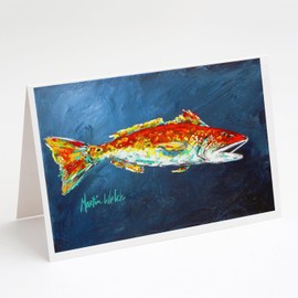 Caroline's Treasures Fish - Red Fish Red for Jarett Greeting Cards Pack of 8 Blank Cards with Envelopes Whimsical A7 Size 5x7 Blank Note Cards