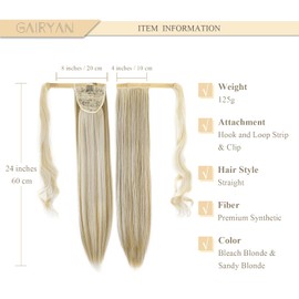 Gairyan 60cm Lang Gewickelt Pferdeschwanz Haarteil Glatt Ponytail Extensions Clip in Zopf Haarverlängerung Kunsthaar Haarteil Gerade Synthetik Haare für Frauen (Dunkel Braun)