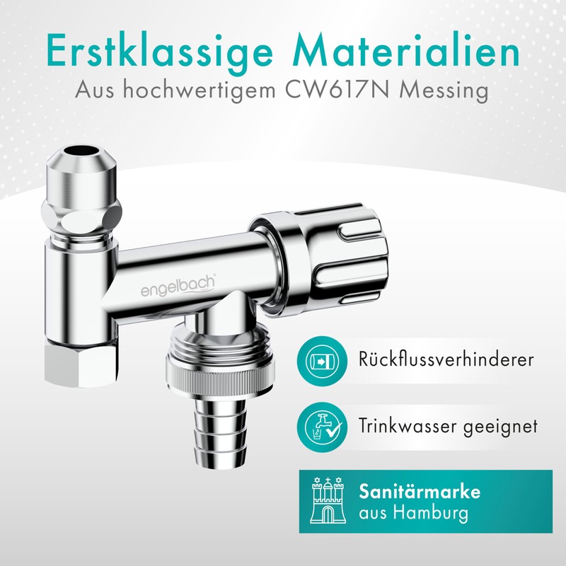 Engelbach® Universal Eckfix Device Additional Valve with Backflow Preventer -