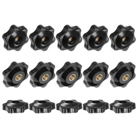 M METERXITY 15-Pack 6 Star Knobs, M6 Female Thread 31mm Hexagon Head Through Hole Clamping Grip Handles for Machinery/Electronic/Woodworking, Brass Screw-On Threaded Knob [Black]