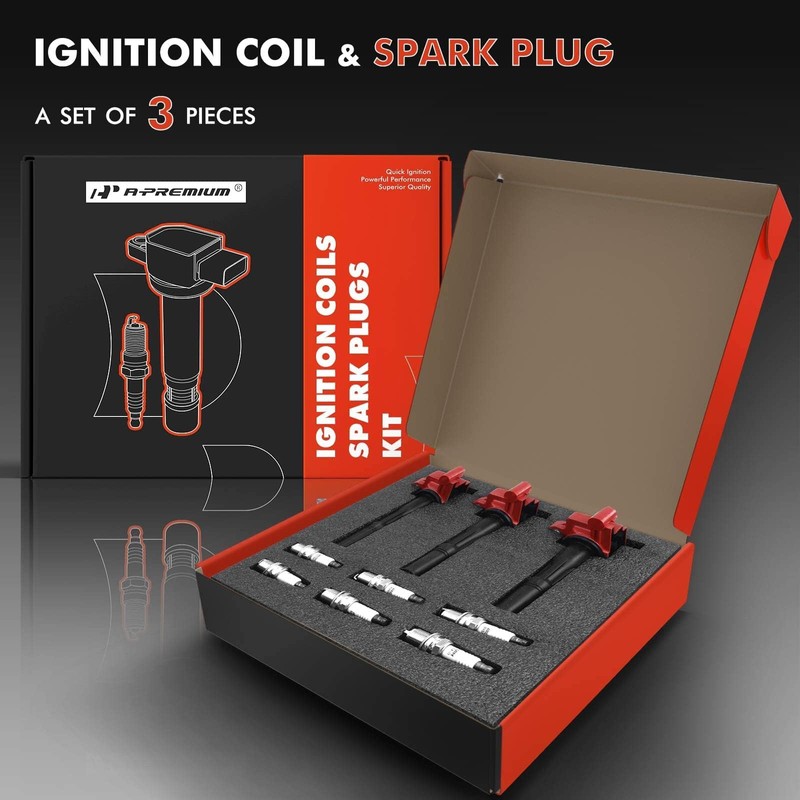 A-Premium 3x (Red) Ignition Coil Pack and 6x Iridium Spark