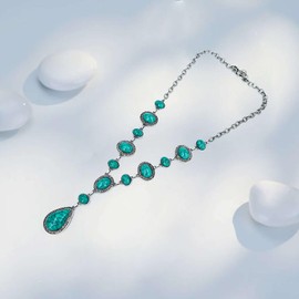 Turquoise Y-shaped Necklace for Women, Western Bohemian Style Jewelry Gift, Western Turquoise Pendant Necklaces Jewelry for Women Trendy (Green)