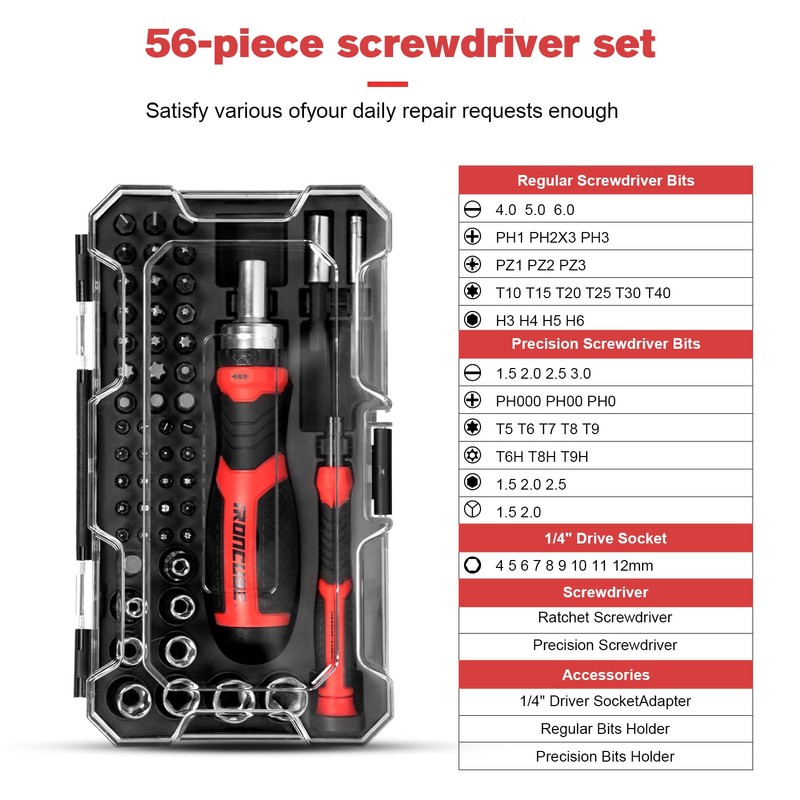 IRONCUBE Multi Ratcheting Screwdriver Set: 56 IN 1 Magnetic Bits