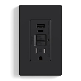 ELEGRP GFCI Outlet with USB Ports, 15 Amp Self-Test GFCI Combination with USB Ports, 24W Max Total Output, Tamper Resistant GFCI USB Outlet with Wall Plate, UL Listed, Matte Black, 1 Pack