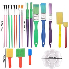 Kids Paint Brushes, 20Pcs Paint Brush Set Kids With Paint Palettes, Colorful Kids Paint Brush Set for Children Toddlers Beginners, Art Paint Brushes for Watercolor, Oil, Acrylic, Face
