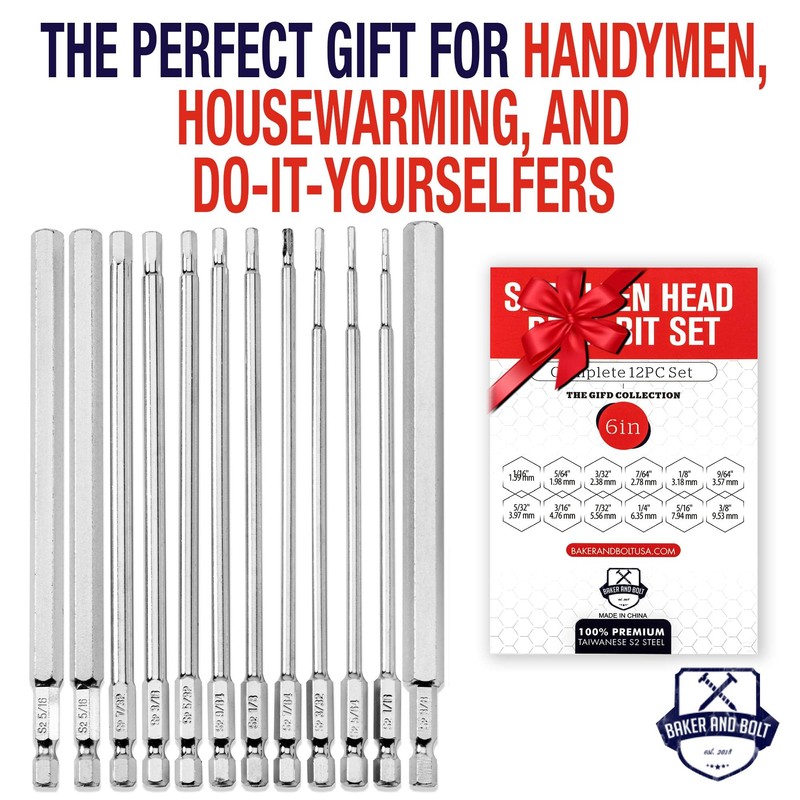 Baker and Bolt 12-Piece 6" Long Hex Head Allen Wrench
