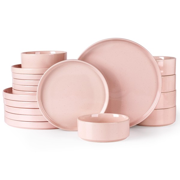 Dinnerware Set for 6, 18 Piece Speckled Plates and Bowls