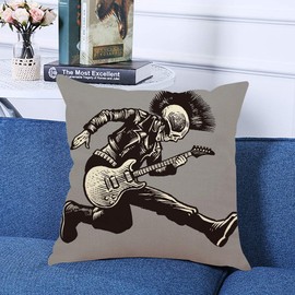 Ofocam Throw Pillow Cover Rock Skull Punk Guitarist Music Skeleton Jacket Guitar Hand Square Decorative Throw Pillow Cushion Case for Home Couch Living Room Bed Sofa Car 18 x 18 Inches Pillowcase
